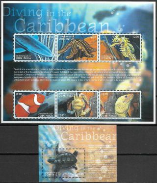Dominica - 2001 Mnh " Diving In The Caribbean " Two Souvenir Sheets