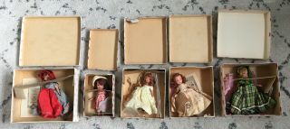 Set Of 5 Vintage Bisque Nancy Ann Storybook Dolls With Boxes.