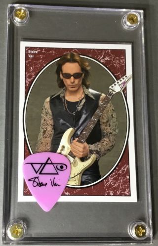 - Steve Vai Trading Card 250 / Black On Pink Guitar Pick Display