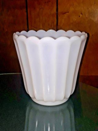 Vtg 1960s Milk Glass Planter,  Continental Can Co. ,  Paneled - Scalloped Edging