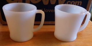 2 Vintage Fire King Anchor Hocking White Milk Glass,  D Handle,  Coffee Cups /mugs