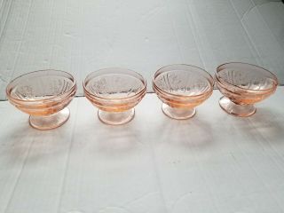 Set Of 4 Vintage Pink Glass Ice Cream Dishes