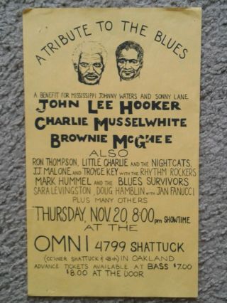 John Lee Hooker Poster Flyer Brownie Mcgee Oakland Blues Benefit