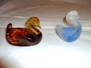 Kanawha Amber Glass Swan Dunbar,  W Va Hand Crafted W Label & Blue Frosted Duck