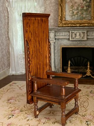 Vintage Miniature Dollhouse Reminiscence Wood Tudor Style Tilt Top Chair Table