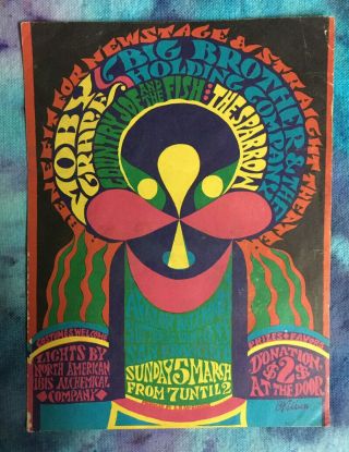 Orig Avalon Ballroom Handbill,  Moby Grape,  Big Brother,  Country Joe,  1967,  Vg