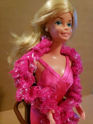 Vintage 1980s Superstar Barbie In Pink Gown,  Pink Boa And Shoes