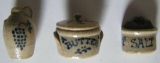 Jane Graber Miniature Stoneware Butter Crock/lid,  Salt Cellar,  Jug 1:12 Scale