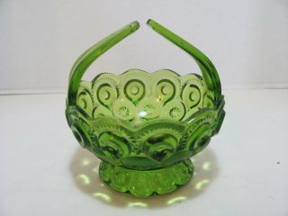 Vintage Le Smith Small Green Basket Candy Dish W/moon & Stars Pattern