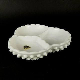 Vintage Hobnail Milk Glass 3 Section Divided Relish Candy Dish