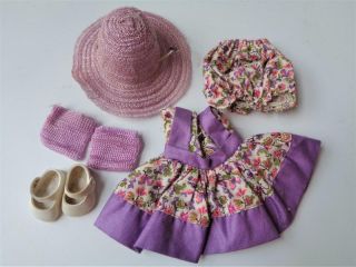 1955 Vogue Ginny Tiny Miss 39 Doll Outfit 8 " Clothes Purple Dress Hat Complete