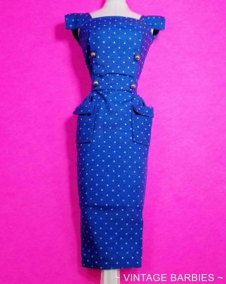 Barbie Doll Fashion PAK Blue Polka Dot Dress MINTY Vintage 1960 ' s 2