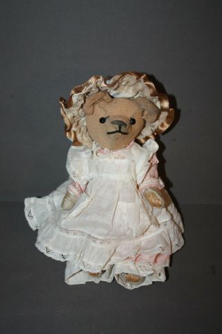 Antique Vintage Victorian Linen Woven Straw Filled Teddy Bear 10 " Needs Repairs