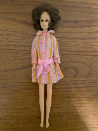 Vintage Barbie Francie Doll And 1225 Snazz Orange Pink Mini Dress Vguc