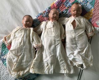 Triplets 3 Sleeping Compo Baby Dolls Unmarked Effanbee Babyette? 1943 Vintage
