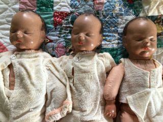 Triplets 3 Sleeping Compo Baby Dolls Unmarked Effanbee Babyette? 1943 Vintage 2