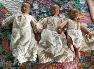 Triplets 3 Sleeping Compo Baby Dolls Unmarked Effanbee Babyette? 1943 Vintage 3