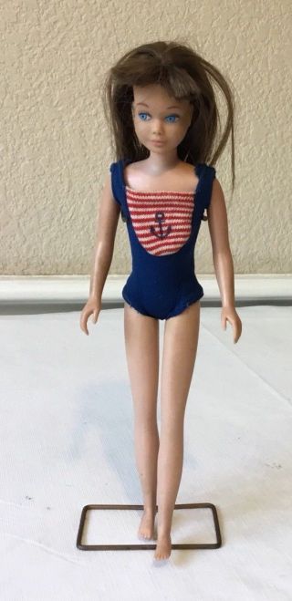 1963 Vintage Skipper Doll Mattel Barbie Sister Brunette Swimsuit
