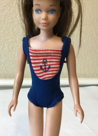 1963 Vintage Skipper Doll Mattel Barbie sister Brunette Swimsuit 3