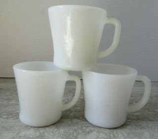 3 Old Vintage Milk Glass D Handle Coffee Mugs Fire King Federal Glasbake