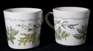Set Of 2 Matching Rare Vintage Corning Ware Coffee Mug Herb Identifier 3 " Tall