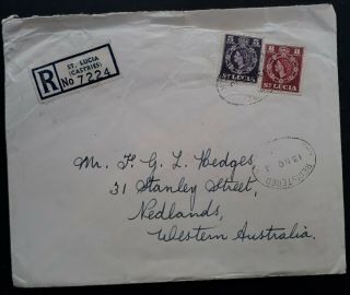 Scarce 1958 St Lucia Registered Cover Ties 2 Stamps To Australia