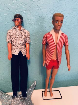 Vintage Barbie Ken Dolls Toy Story Swim Suit Red And White Stripped Sunglasses