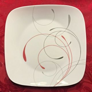 Corelle Splendor Vitrelle 10 1/2 " Square Dinner Plate White With Red/gray Swirl