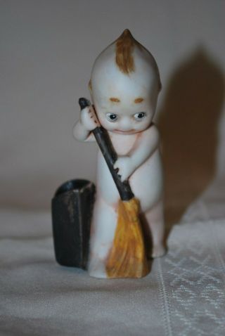 Antique Adorable Bisque Kewpie Sweeper Figurine Rose O 