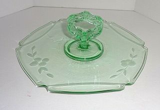 Vintage Green Depression Glass Etched 6 1/4 " Tidbit Tray