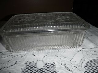 Vintage Anchor Hocking? Clear Glass Refrigerator Dish Rectangle With Fruit Lid