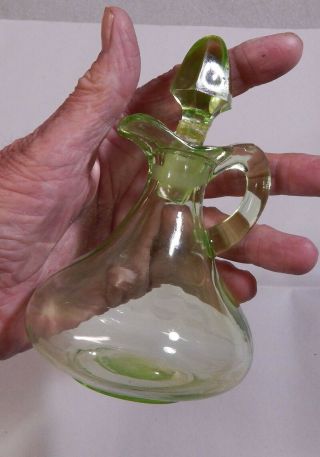 Vintage Green Vaseline Uranium Depression Glass Syrup Pitcher Repaired Top