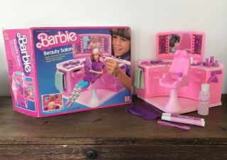 Rare Vintage 1983 Mattel Barbie Pink Beauty Salon Set,  Box 95 Complete