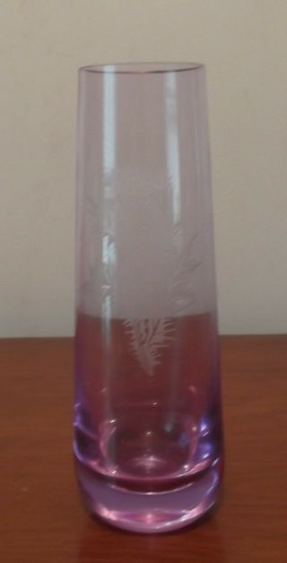 Pink Art Glass Vase Decorated With Thistle,  Approx.  8 " Tall (possibly Caithness)