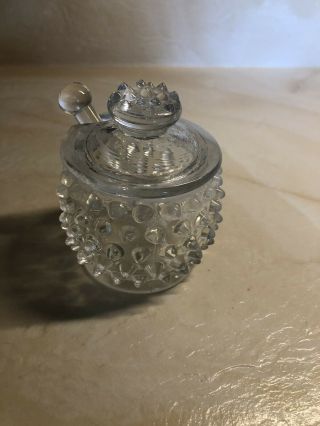 Fenton Glassware Hobnail Opalescent Pattern Mustard Jar,  Lid,  & Spoon