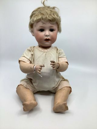 15” Jutta Doll.  1914.  8 1/2.  Brown Stationary Eyes.  Old Blonde,  Mohair Wig.