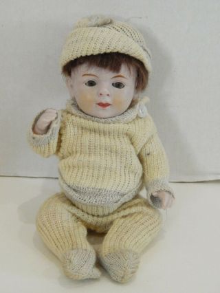 Antique All Bisque Germany Baby Boy Doll 6 " Tall Sleep Eyes Wig Marked