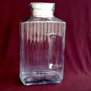 Anchor Hocking Vintage Glass Refrigerator Water Bottle Ribbed Grip Sides Square