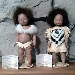 Susan Dunham Little Elk And Fawn Set Of Two Native American Children Dolls 38/50
