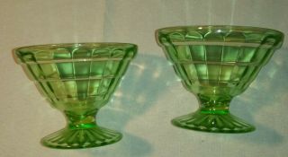 Vintage Anchor Hocking Block Optic Green Depression Glass Sherbet Dishes