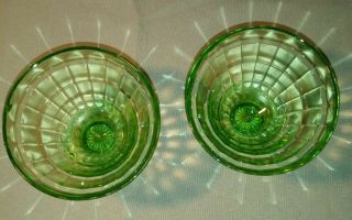 Vintage Anchor Hocking Block Optic Green Depression Glass Sherbet Dishes 2