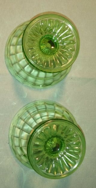 Vintage Anchor Hocking Block Optic Green Depression Glass Sherbet Dishes 3