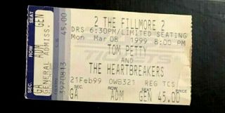 Tom Petty & The Heartbreakers Concert Ticket Stub 3/8/1999 At The Fillmore Sf