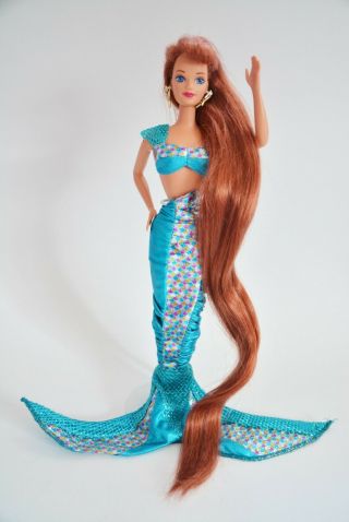 Jewel Hair Mermaid Midge Doll Barbie Blue Tail Titan Red Long Hair Vintage