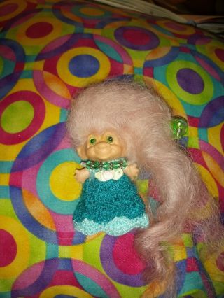 Vintage She 1964 Pencil Topper Long Pink Mohair Bright Spiral Green Eyes Crocht