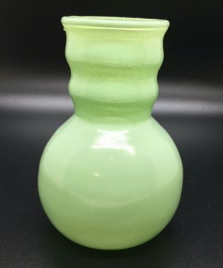 Vintage Blown Art Glass Bud Vase Green Jadeite - Color Ribbed Top 3.  75 " Tall