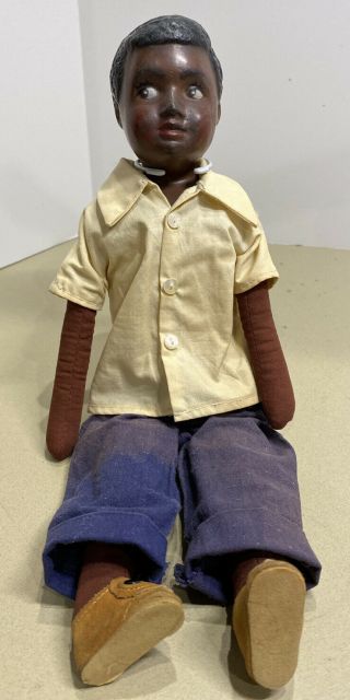 14” German Or American Composition Head African American Boy Doll Molded Hair