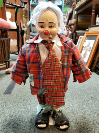 Vintage Porcelain Hobo Clown Doll With Stand