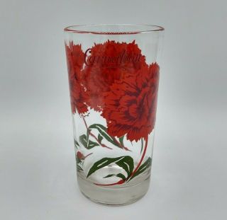Vintage Tall Red Carnation Boscul Peanut Butter Drinking Glass Tumbler