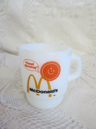 Fire King Anchor Hocking White Milk Glass Coffee Cup Mug Good Morning Mcdonald 